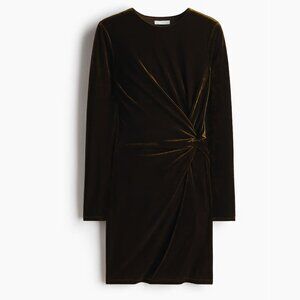 H&M Dark Green Velvet Twist-Detail Mini Dress, S